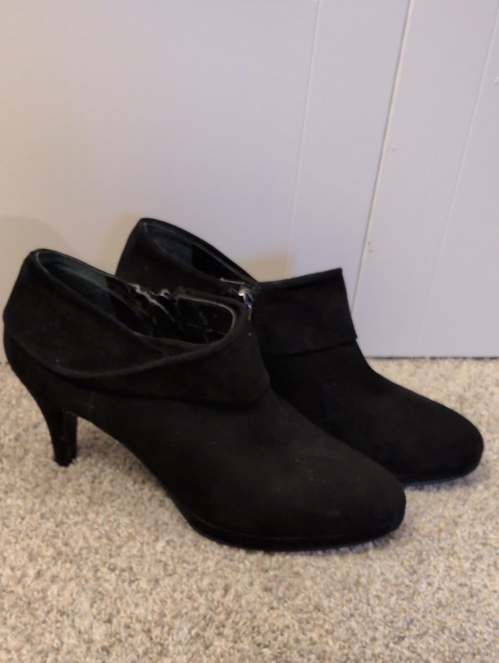Bandalino Black Women's Suede Ankle Booties with Fold-Over Cuff